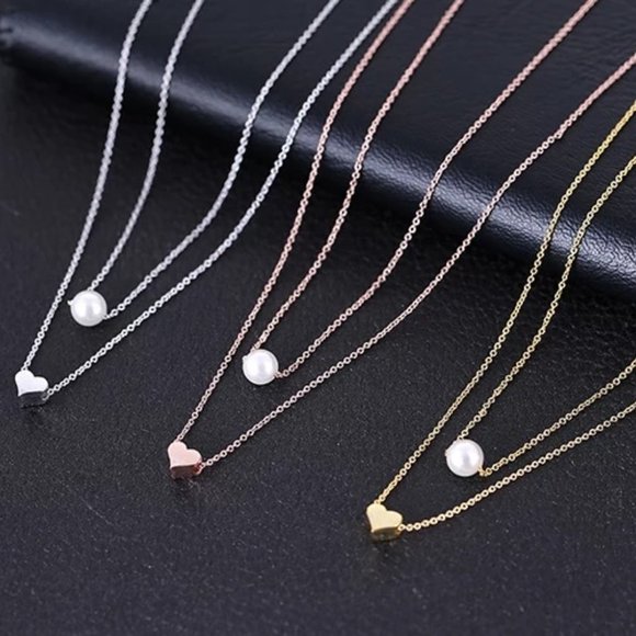 925 Sterling Silver Double Layer Pearl Heart Necklace - Picture 6 of 10